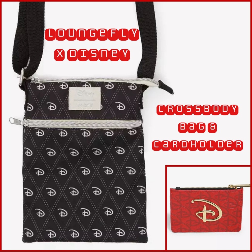 LOUNGEFLY DISNEY LOGO Passport CROSSBODY BAG & Debossed Zippered CARDHOLDER!